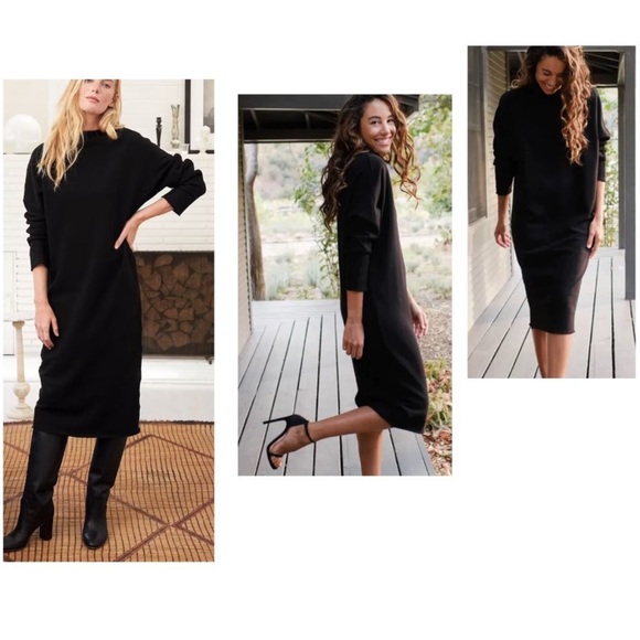 NWOT FRANK & EILEEN TEE LAB BLACK ISABELLE FLEECE CAPELET MIDI DRESS